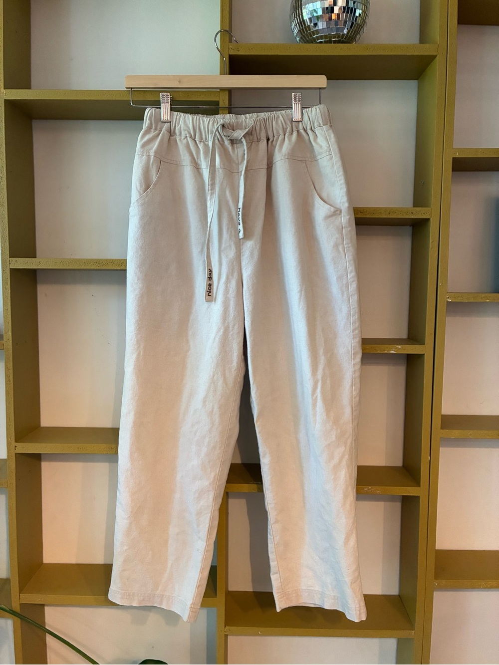 Neutral Beige Drawstring Women’s Pants